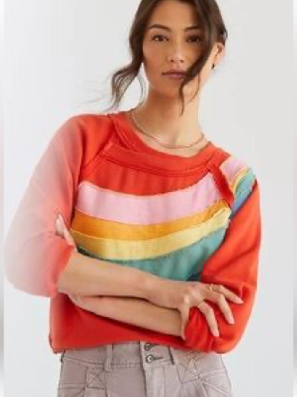 Daily Practice by Anthropologie Spirited Rainbow Applique Pullover Sweatshirt XS